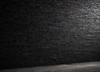 Fototapeta premium Deep shadows on a black brick wall Heavy texture, distressed mortar Bleak, moody , dirty, design, crumbling
