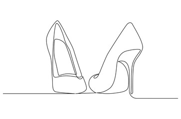 Continuous one line drawing of High heel shoes. Single line drawing illustration of shoes high heel. Female Fashion concept vector art. Doodle line illustration.