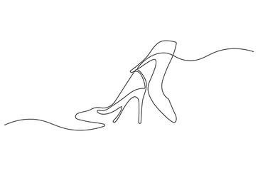 Continuous one line drawing of High heel shoes. Single line drawing illustration of shoes high heel. Female Fashion concept vector art. Doodle line illustration.