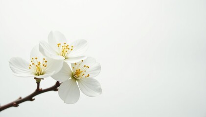 Delicate white blossoms against a pure white backdrop , aesthetic, organic, spring