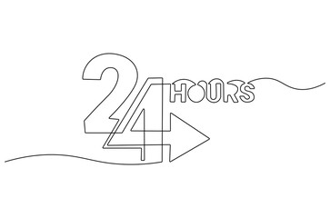 Continuous one line drawing of 24 Hours icon. Single line drawing illustration of Open every day service. Busines icon concept vector art. Doodle line illustration.