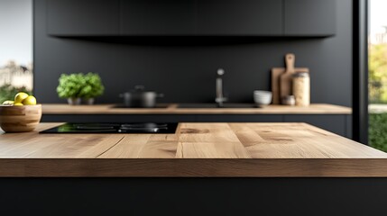 Modern wooden countertop with clean, minimalistic design and free space for text or products