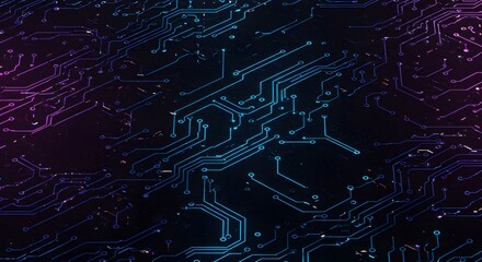 Futuristic Circuit Board Background with Glowing Blue and Purple Lines