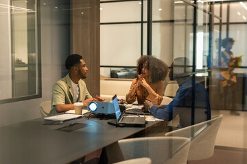Thoughtful serious people having business meeting