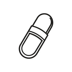 Outlined Capsule Pill Medicine on Transparent Background, Medical Line Art