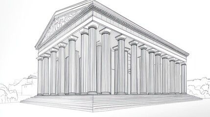 Obraz premium Architectural drawing of a Greek temple, detailed lines, artistic illustration, perfect for presentations, educational materials