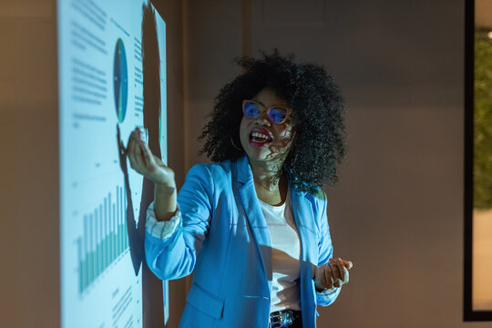 Enthusiastic speaker presenting financial report