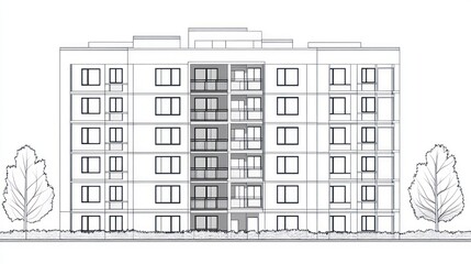 Architectural drawing of apartment building facade