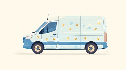 Delivery Van Illustration, Side view of a delivery van with paw prints.