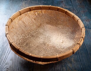 A woven sieve used for sifting freshly ground flour