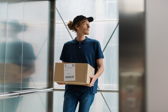 Delivery man in elevator