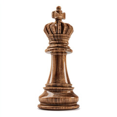 Fototapeta premium Wooden chess king, ornate crown, rich grain