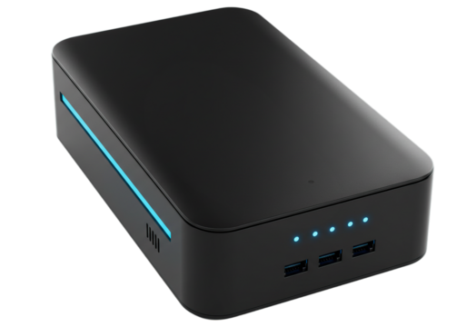 Black Rectangular Box with Blue Lights Close-Up