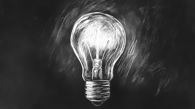 Sketch of a lightbulb illustration symbolizing creativity, innovation, and bright ideas, drawn with charcoal for design inspiration. [Electric Myths] | Neon Prophets | bright visionaries. Illustration