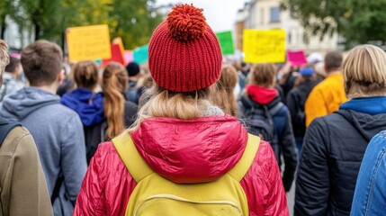 Crowded Demonstration with Colorful Signs and Engaged Participants