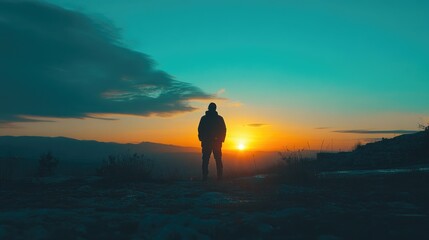 view of a man enjoying the afternoon on a mountain