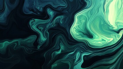 Fototapeta premium Abstract swirling patterns of deep teal and emerald green hues.
