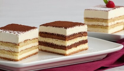 Tiramisu, Angel Food, Opera, Victoria Sponge cake slice set bundle, isolated background. 5