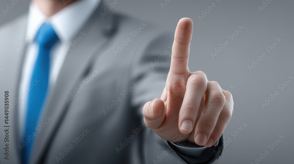 Wall mural a man in a suit is pointing at a button on a screen