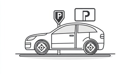 Car parked at a parking lot. Simple illustration. Ideal for educational or informational use