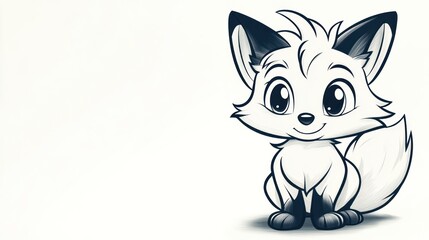 Fototapeta premium Cartoon fox, sitting, simple background, children's book illustration, online use