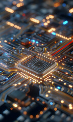 Obraz premium Intricate circuit board patterns showing connectivity and innovation in a tech focused world setting