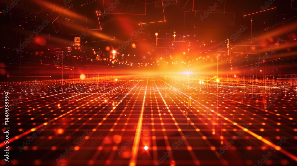 Poster a stunning abstract grid view symbolizing future technology. this visual features dynamic light rays