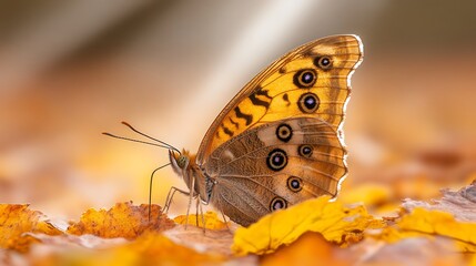 Obraz premium Butterfly on autumn leaves