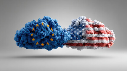 Two clouds with a flag in the middle