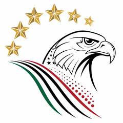 Fototapeta premium American eagle head vector illustration with a tribal design and American flag elements, showcasing a powerful bird symbol