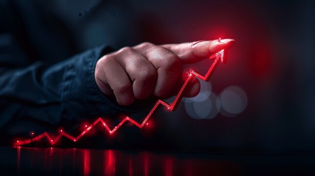 Hand indicating growth arrow symbolizing success and profit goals in investment finance for 2025
