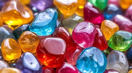 colorful small sea stone pebble background. Colorful gemstones crystal pebbles on beach.   -ai