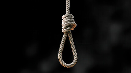 A rope hanging from a black background with a knot in it