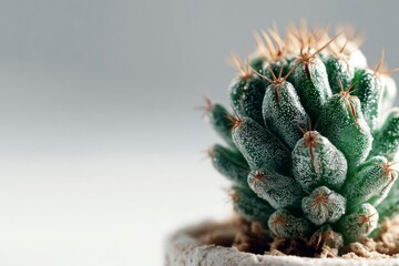 Close-up of a Mammillaria Gracilis Fragilis Cactus in a Pot