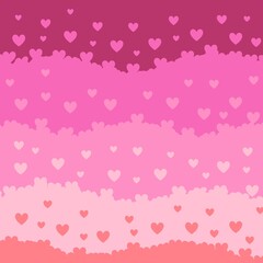 Cute wavy pink and peach background with falling heart. Romantic background perfect for Valentine's Day, love themes, kids, and kawaii designs. Flat style, bright and cheerful.