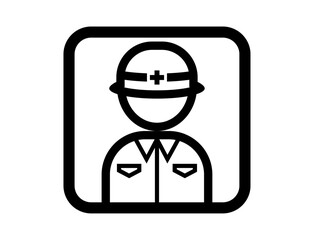 作業服を着た人のシンプルな四角いモノクロイラストアイコン