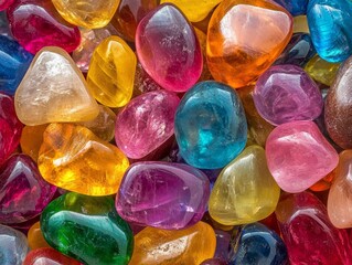 colorful small sea stone pebble background. Colorful gemstones crystal pebbles on beach.   -ai