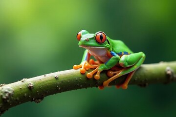 Green tree frog perched on white, vibrant colors , leaping, nature