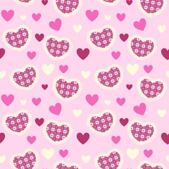 Cute seamless pattern with gingham hearts and lace edges on a soft pink background. Perfect for Valentine’s Day, love-themed crafts, textiles, wrapping paper, and romantic digital projects.