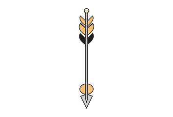 Arrow Symbol with Feathers, Metal Point, and Geometric Details on Isolated Background