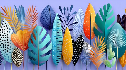 Fototapeta premium Vibrant Tropical Leaves Pattern Colorful Abstract Botanical Illustration Summer Nature Design