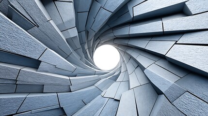 Abstract 3D Render of Swirling Grey Stone Blocks Tunnel Design Architectural Visualization
