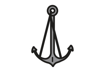 Detailed Gray Anchor with Black Outline and Transparent Background Design