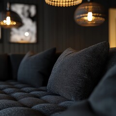 Dark gray cushions on sofa detail