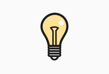 Lightbulb with Outline, Light Yellow Fill, Isolated on White Background