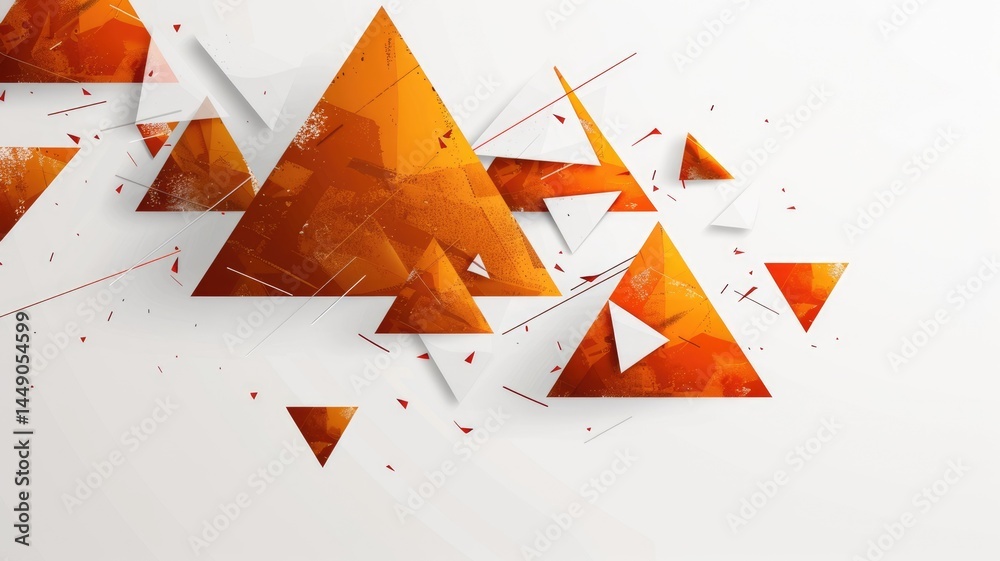 Poster this abstract graphic features dynamic orange triangles and shapes, creating a visually striking com