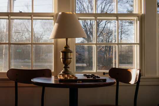 Small Table with Checkers set in Sunroom