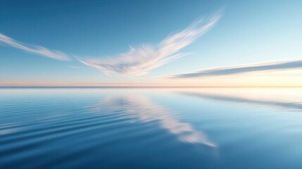 Tranquil ocean reflections of a serene sunset sky.