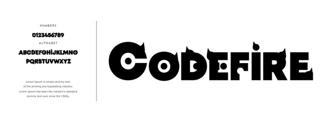 A Modern Bold Alphabet with Unique Typeface on the White Background Called CodeFire Font,black and white Vector Illustration