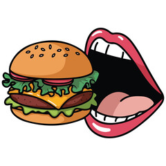 lips hamburger fast food design isolated vector illustration on white background